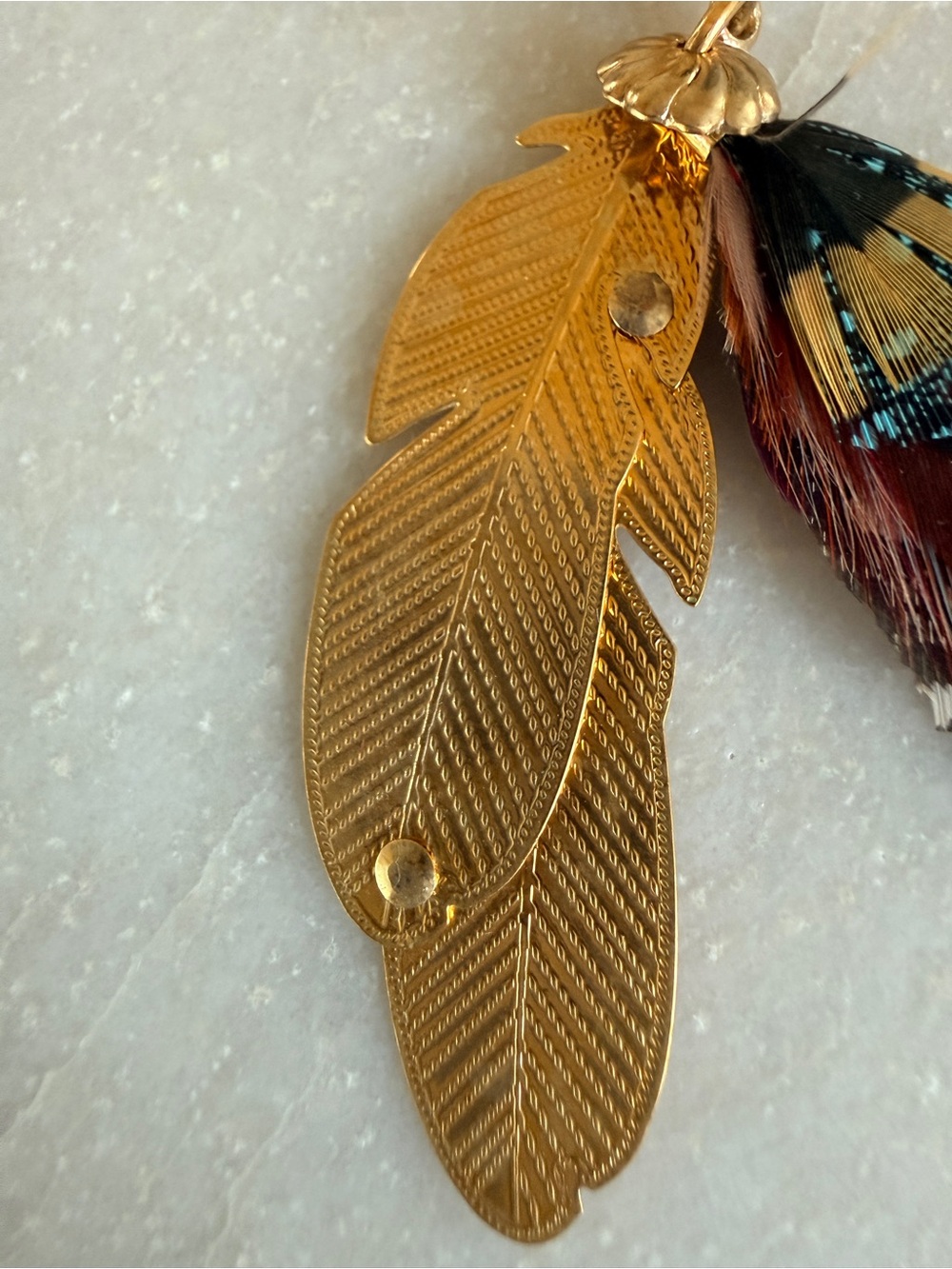 Gas Bijoux Small Sao Feather Drop Earrings Purple Gold Multicolor 24K Plated - Picture 3 of 9
